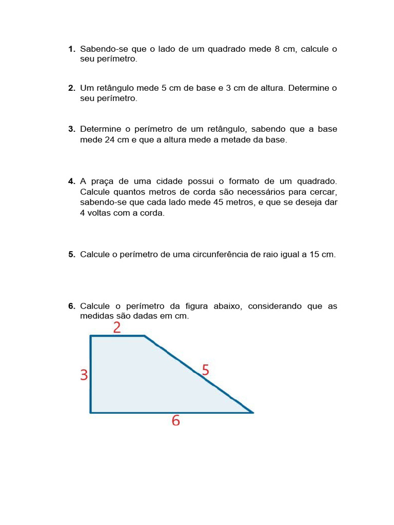 Exercícios sobre perímetro e área polígonos 8º ano | PDF