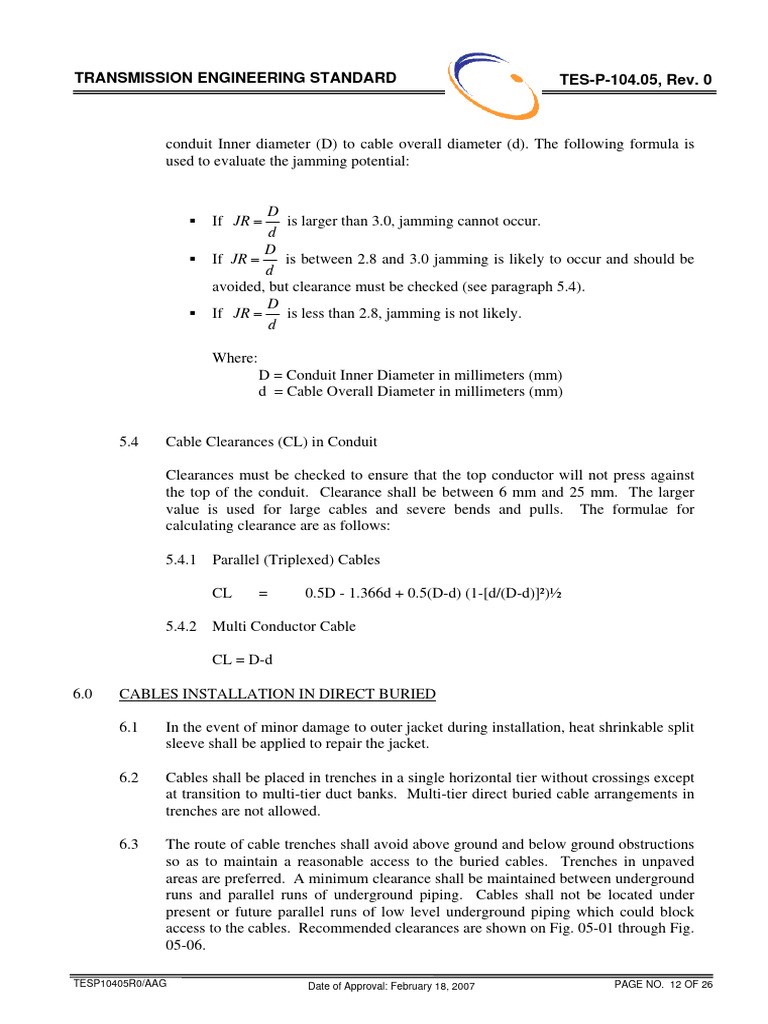 Cable Jamming and Clearance Standards | PDF | Manufactured Goods ...