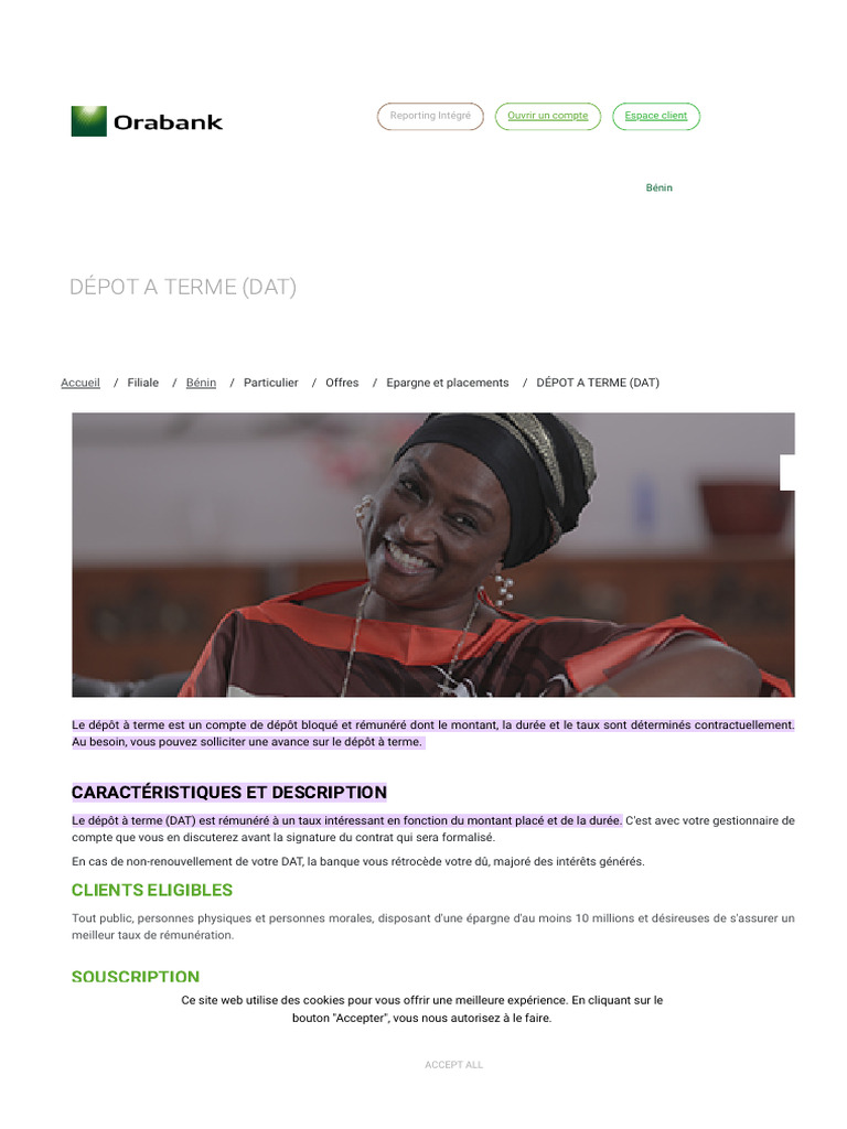 Dépôt à Terme (DAT) chez Orabank | PDF | Cookie (informatique) | Économie