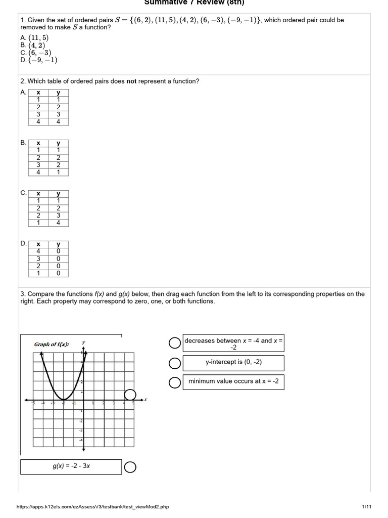 8th Grade Functions Review Questions | PDF | Function (Mathematics ...