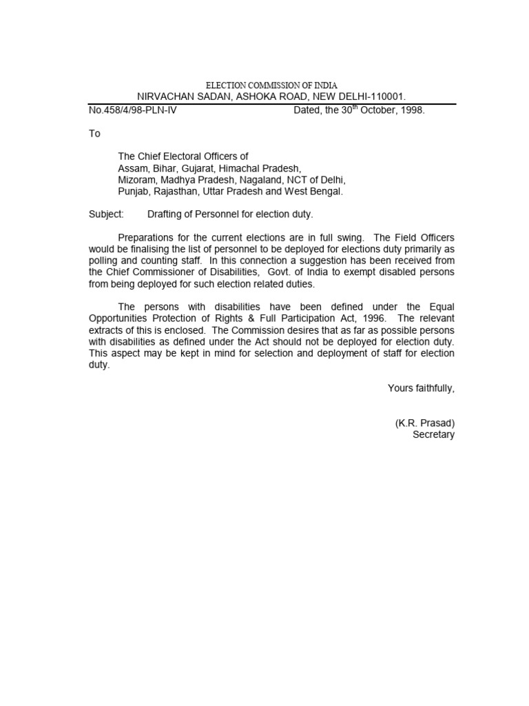 Exemption of Disabled Persons from Election Duty | PDF