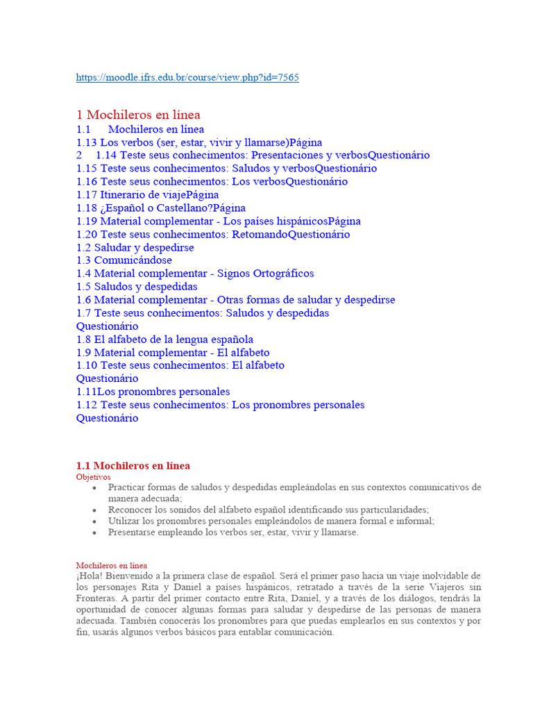 Modulo 01 Espanhol 1 Turma 2023b Pdf Lengua Española Verbo