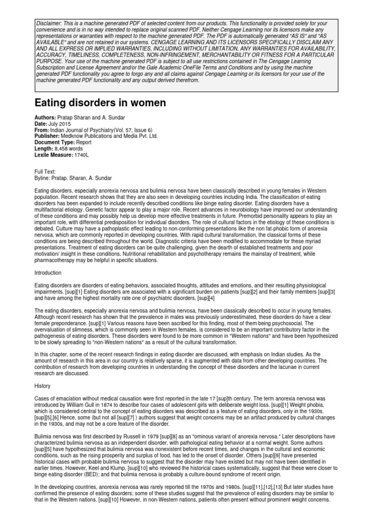 Eating Disorders in Women | PDF | Eating Disorder | Anorexia Nervosa