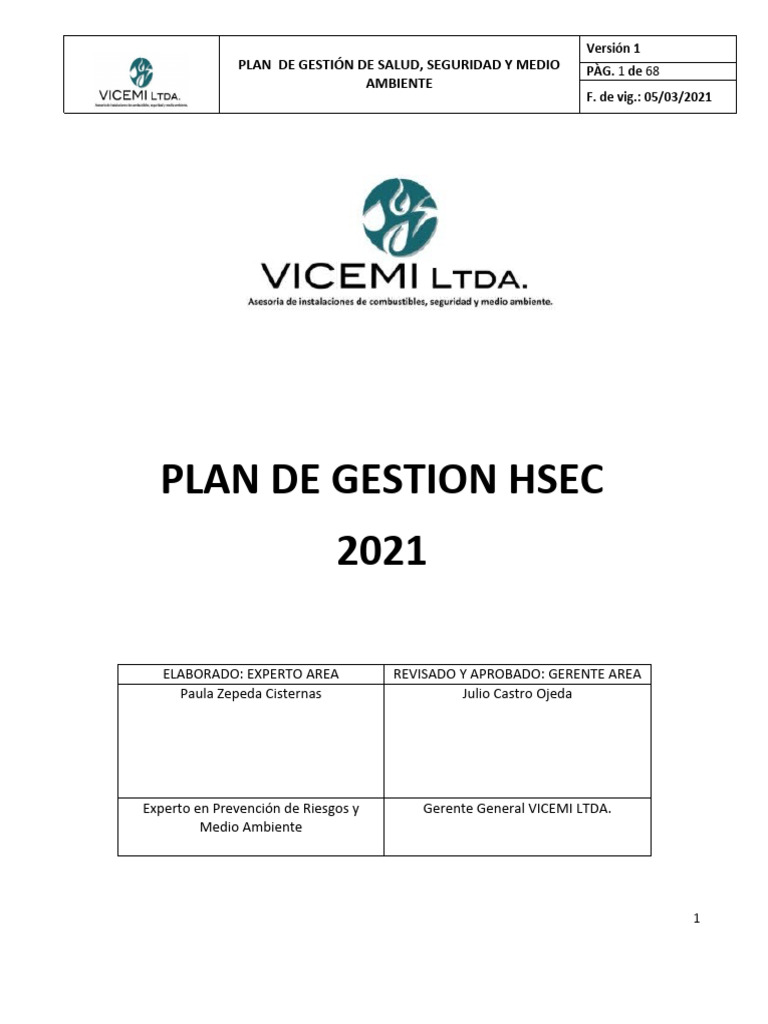 Plan de Gestión HSEC 2021 | PDF | Riesgo | Valores