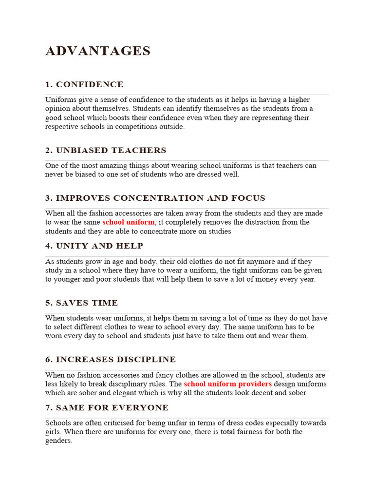 Advantages and Disadvantages of School Uniforms PDF Clothing Social Psychology