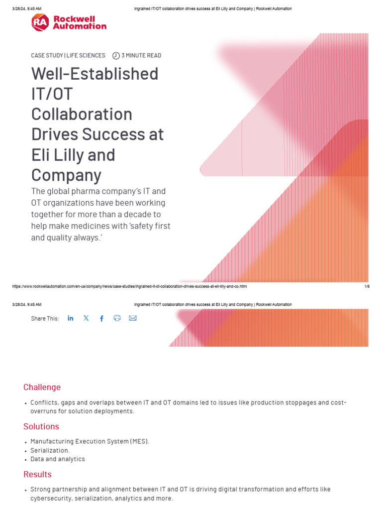 Eli Lilly's IT/OT Success Story | PDF | Automation | Internet Of Things