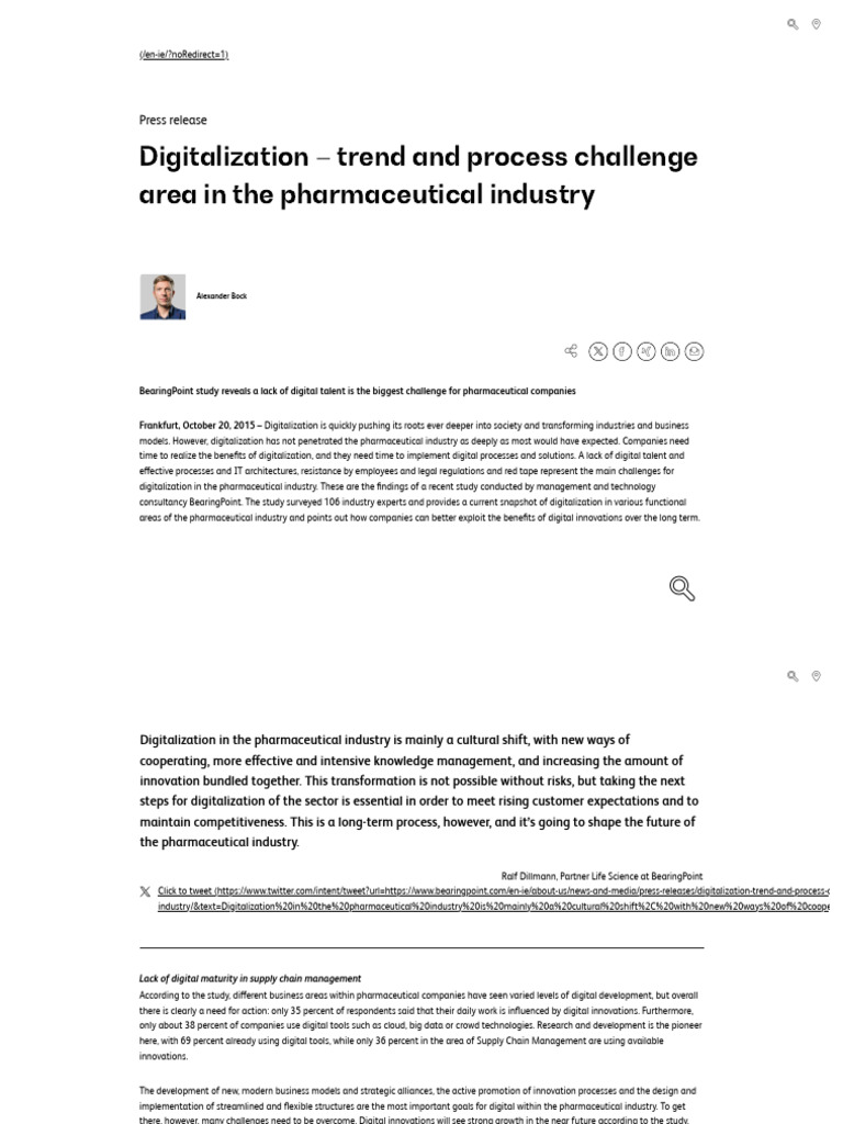Digitalization – trend and process challenge area in the pharmaceutical ...