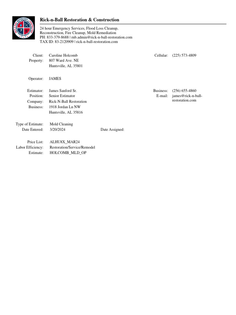 Curated visual reference: Visual Reference: Mold Remediation Estimate For Holcomb Pdf