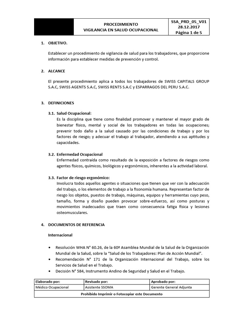 Procedimiento de Vigilancia en Salud Ocupacional | PDF | Seguridad y ...