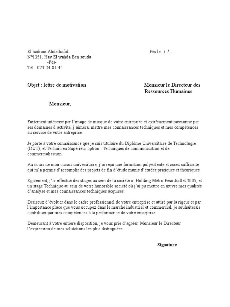 Lettre de Motivation