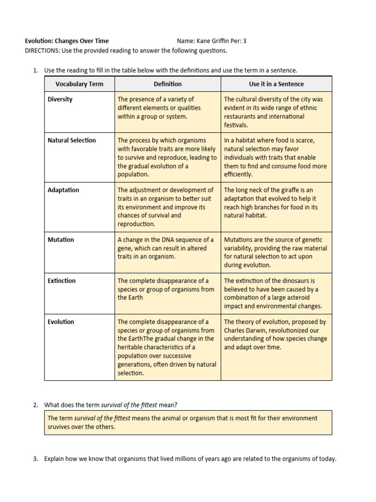 Evolution changes over time questions pdf evolution natural selection