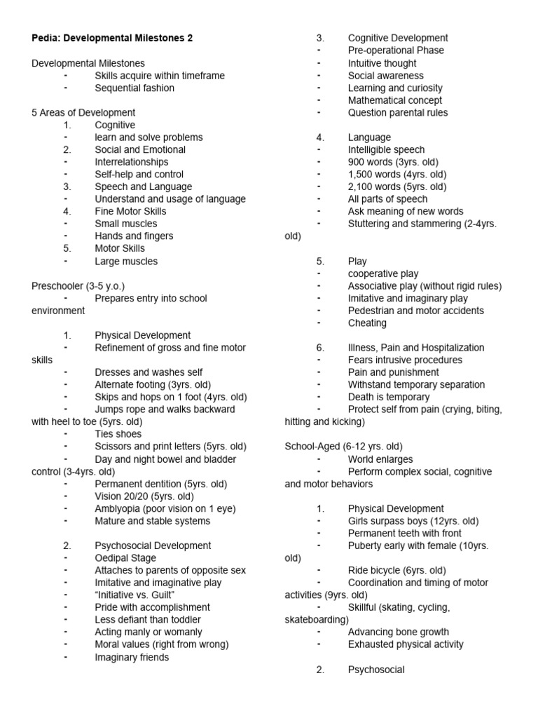 Developmental Milestones 2 | PDF | Thought | Stuttering