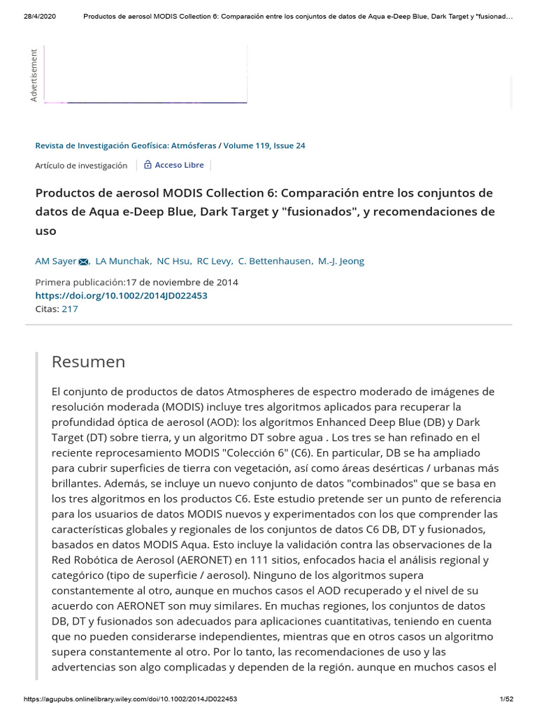 Comparación de Algoritmos de Aerosoles MODIS | PDF | Aerosol ...