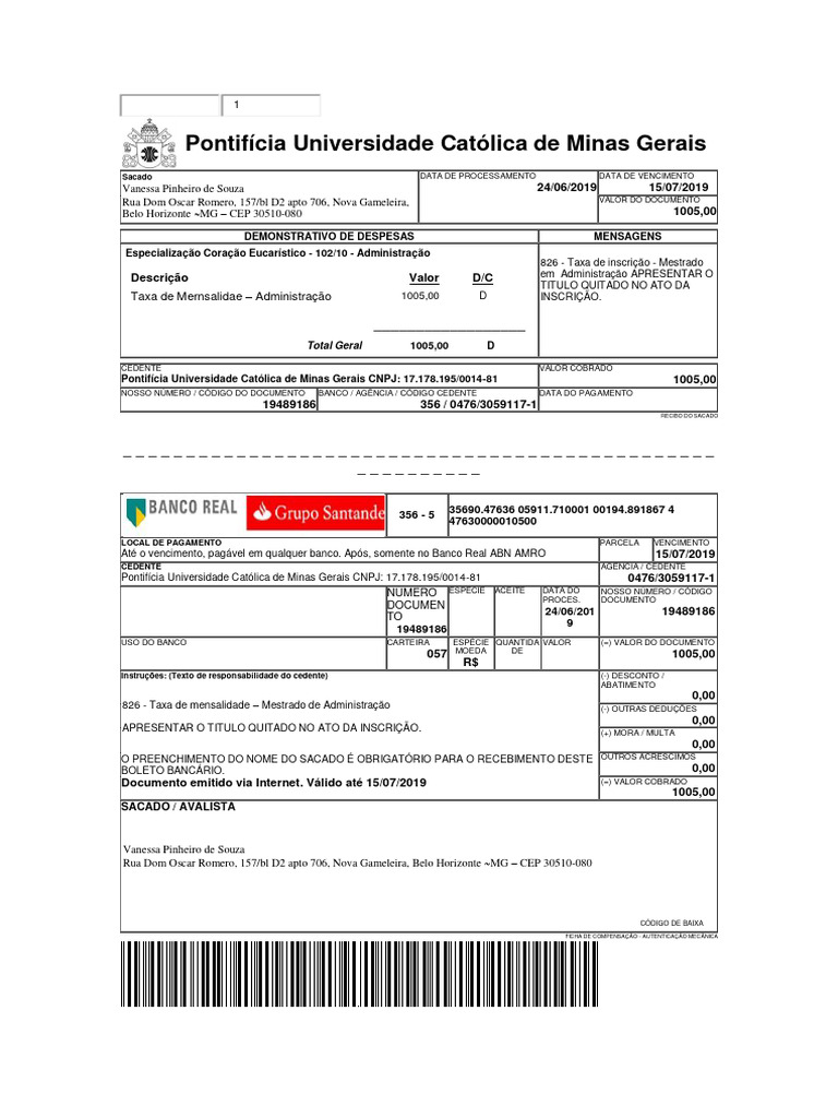 Boleto Mensalidade Mestrado PUC Minas | PDF | Tecnologia financeira ...