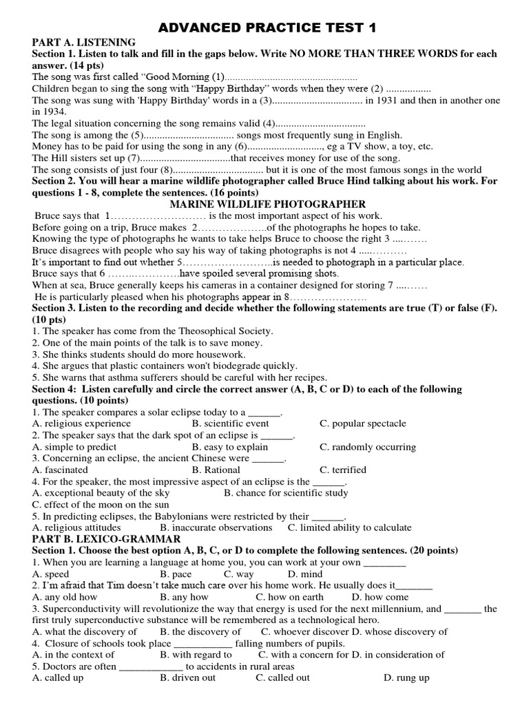 Advanced Practice Test 1 PDF Climate Change Oceans