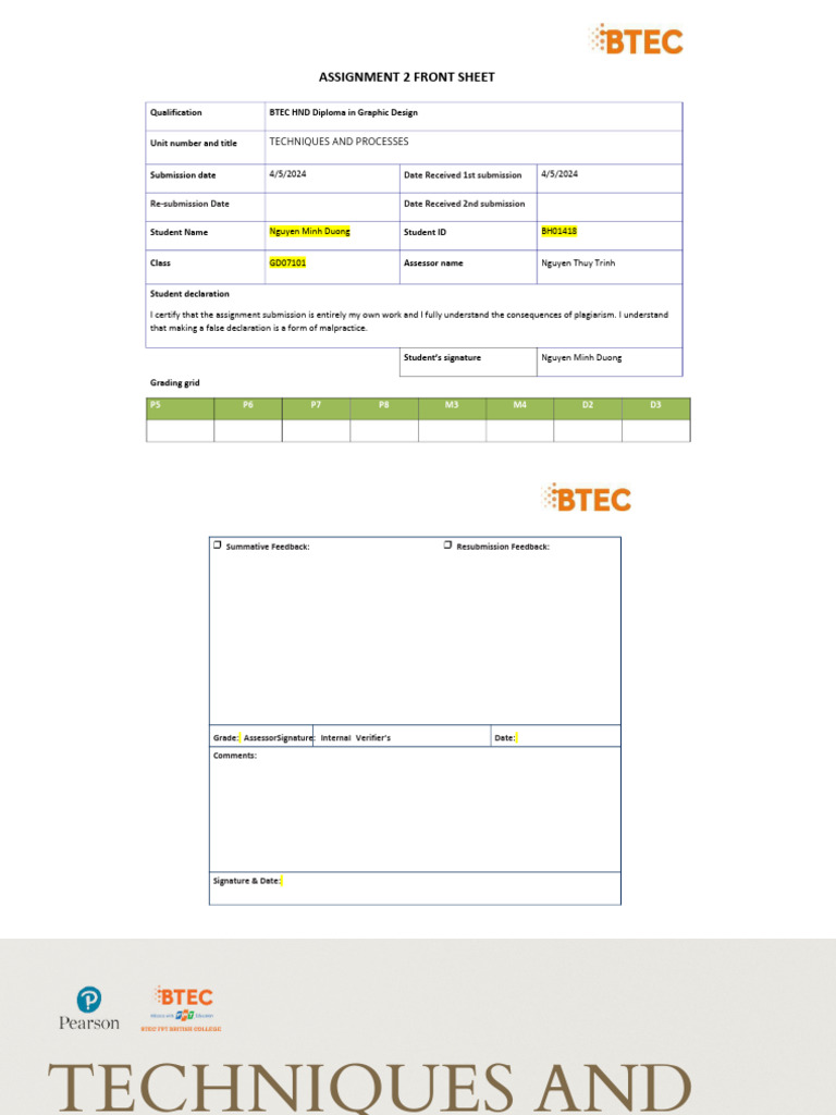 BTEC Graphic Design Assignment 2 Sheet | PDF