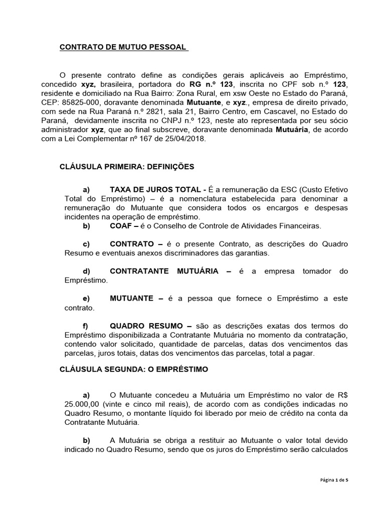 Contrato de Empréstimo Pessoal | PDF | Empréstimos | Juros
