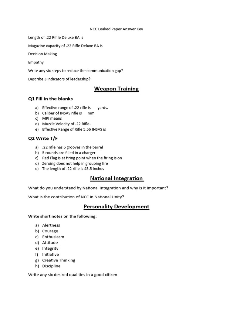 NCC Exam Answer Key Overview | PDF
