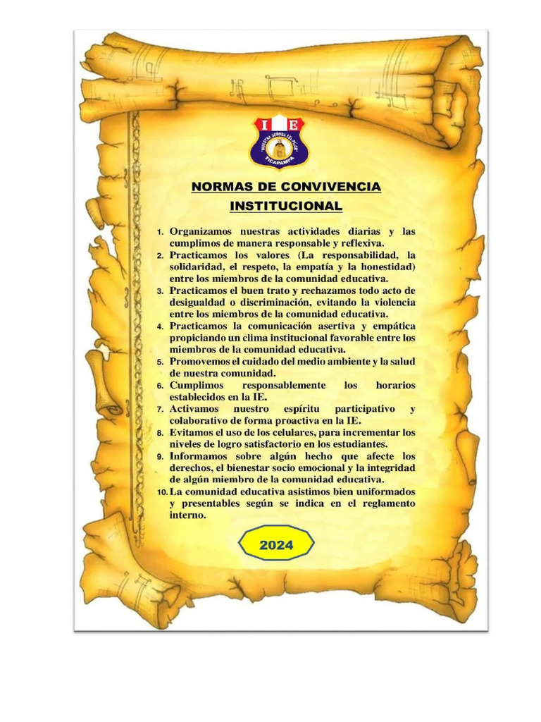 Normas de Convivencia de La Ie. | PDF