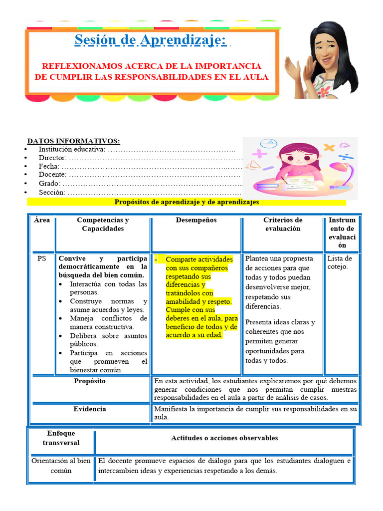 Importancia de las Responsabilidades en el Aula | PDF | Evaluación ...