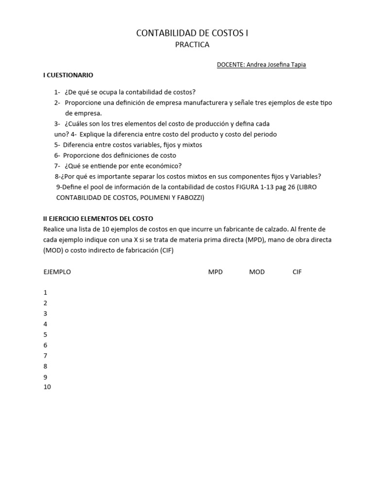 Contabilidad de Costos: Ejercicios y Definiciones | PDF | Contabilidad ...