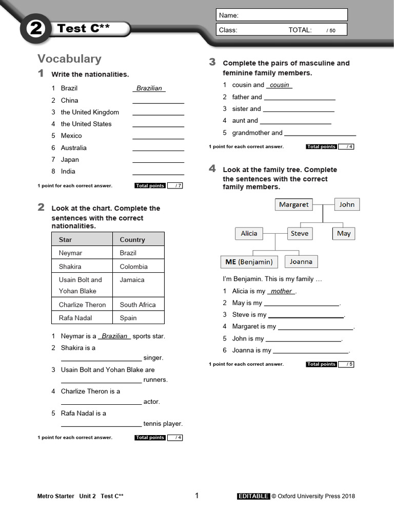 Metro Starter Unit 2 Test C Two Stars | PDF