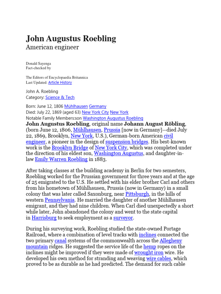 Brooklynjohn Augustus Roebling | PDF | Travel | Art