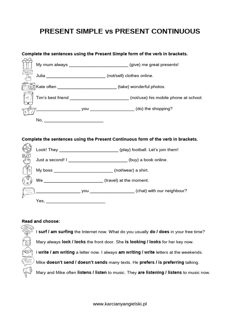 Present Simple vs Continuous Exercises | PDF
