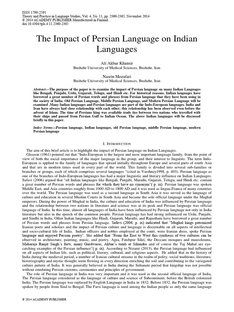 The Impact of Persian Language On Indian Languages: Ali Akbar Khansir ...