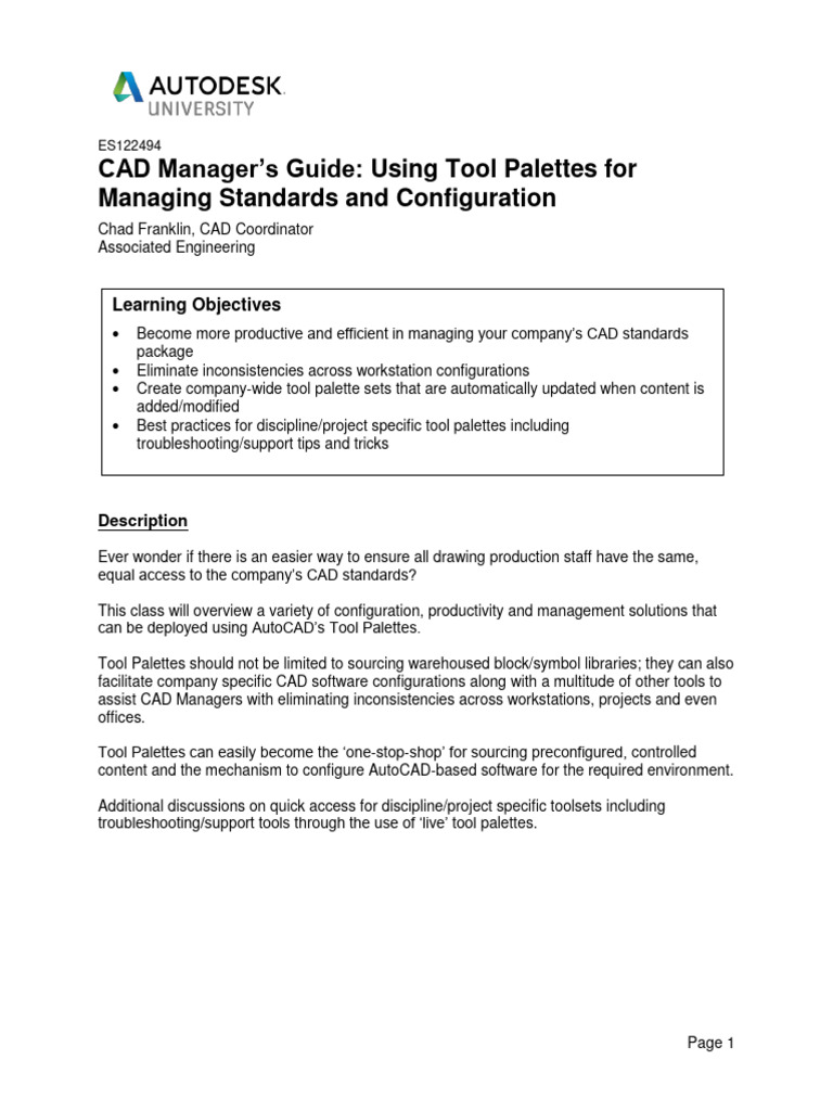 Managing CAD Standards with Tool Palettes | PDF | Auto Cad | Software
