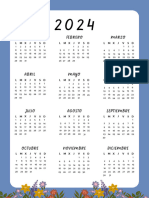 Documento A4 Calendario Anual 2024 Floral Azul