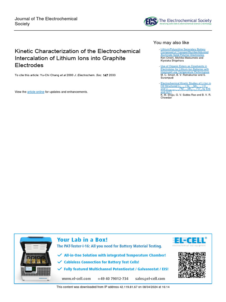 Lithium Ion Intercalation in Graphite | PDF | Lithium Ion Battery ...
