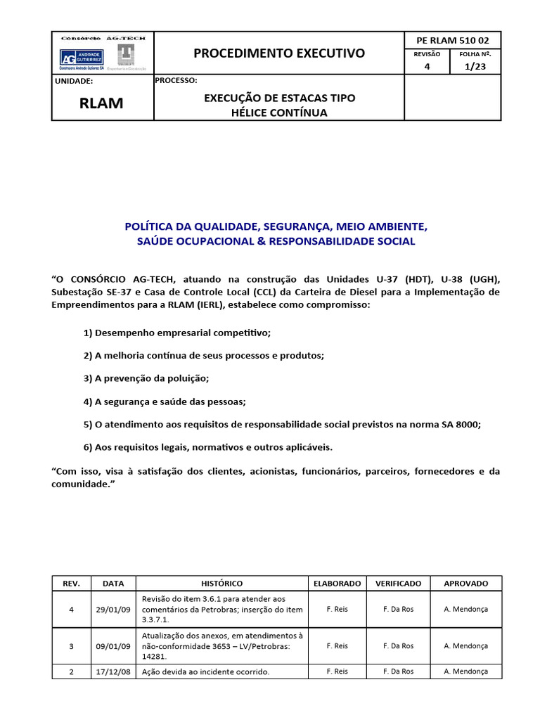 Execução de Estacas Hélice Contínua RLAM | PDF | Pressão | Concreto
