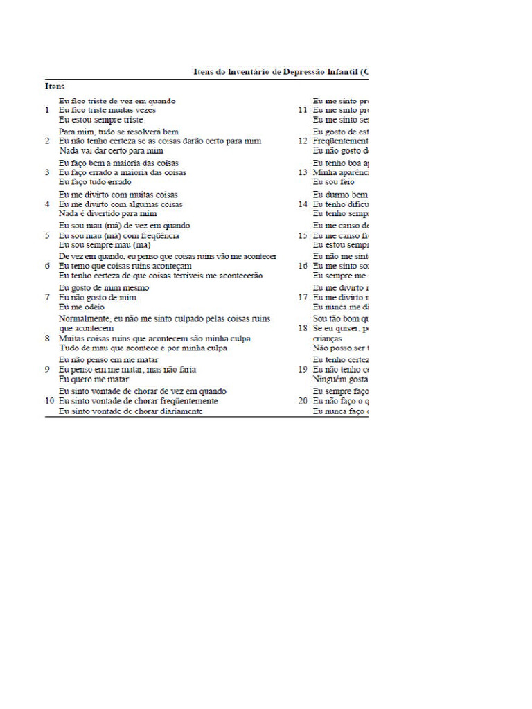 Inventário de Depressão Infantil - Cdi | PDF