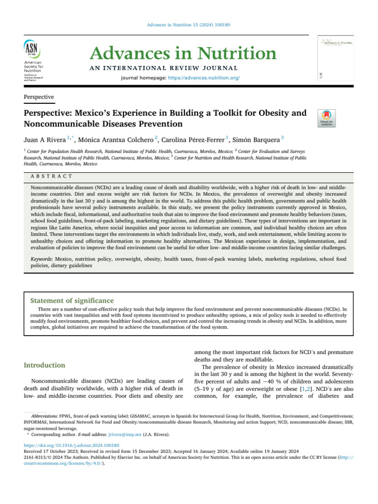Perspective: Mexico's Experience in Building A Toolkit For Obesity and