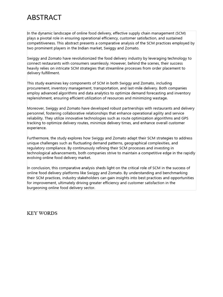 a supply chain management of swiggy & zomato PDF Supply Chain