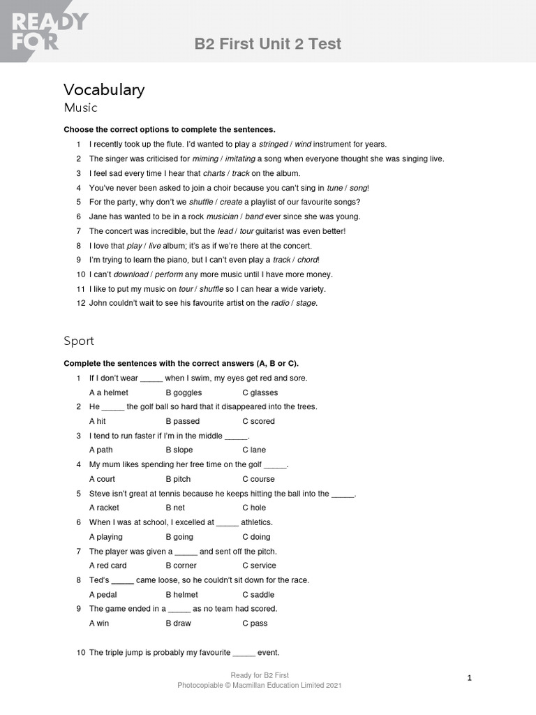 B2 First Unit 2 Test Overview | PDF