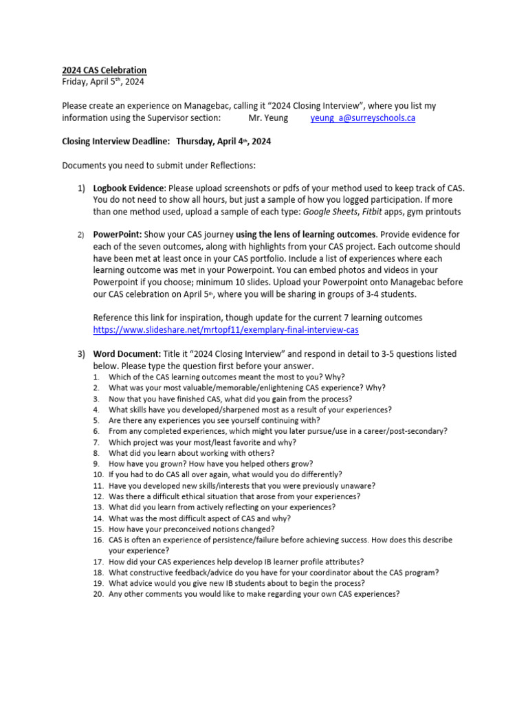 2024 CAS Closing Interview PDF Behavior Modification Learning