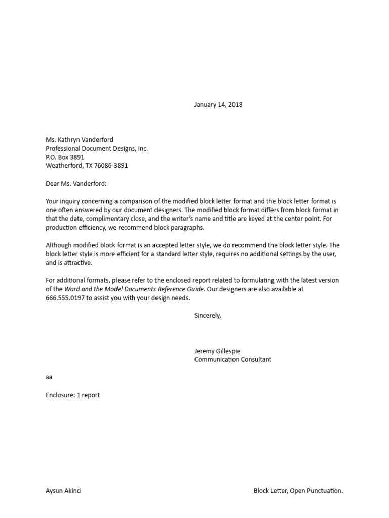 Sample Letter-Modified Block Style-Mixed Punctuation | PDF