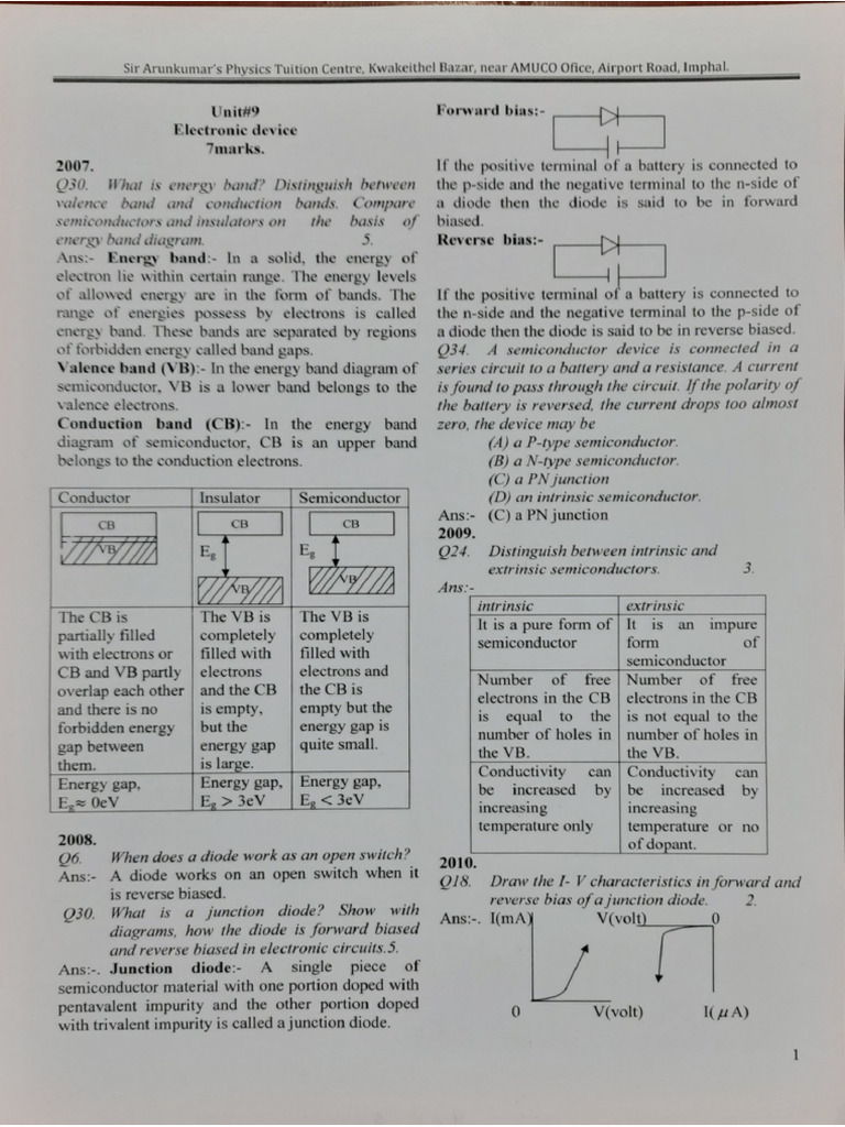 Ans Key For Unit No 9, Class 12 | PDF