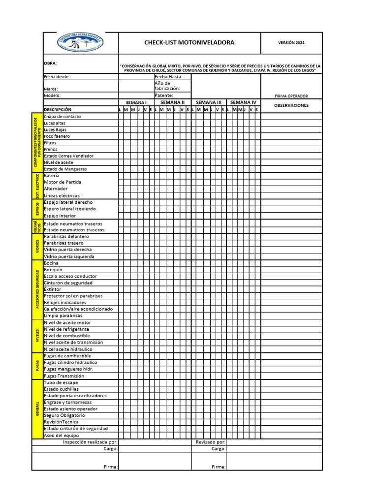 Motoniveladora Check List Pdf Tanques De Gas