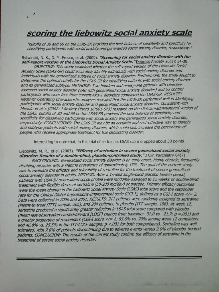 Lsas Sr Pdf Social Anxiety Disorder Anxiety Disorder