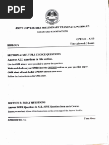 2023 JUPEB Past Questions (Biology)