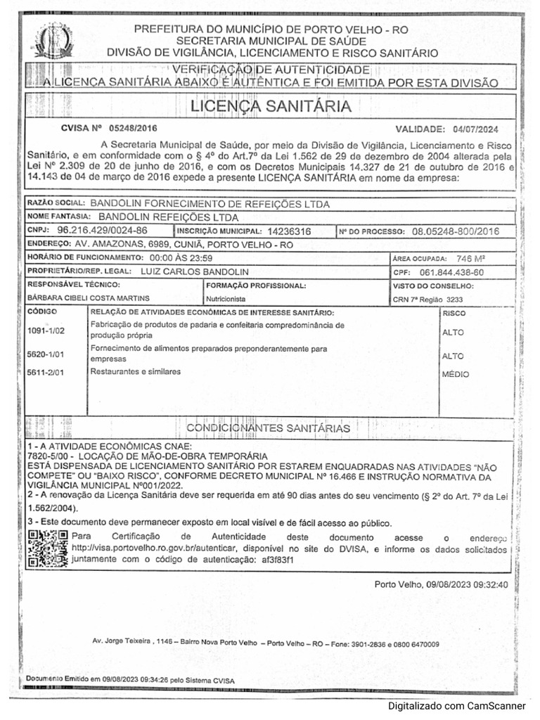Licença Sanitária | PDF