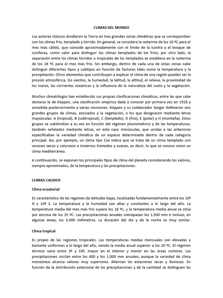 Tipos de Climas del Mundo | PDF | Clima | Clima templado