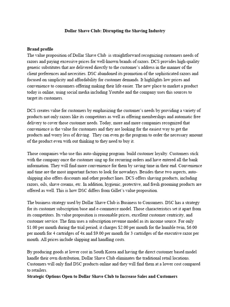 Dollar Shave Club - Disrupting The Shaving Industry | PDF | Retail | E ...