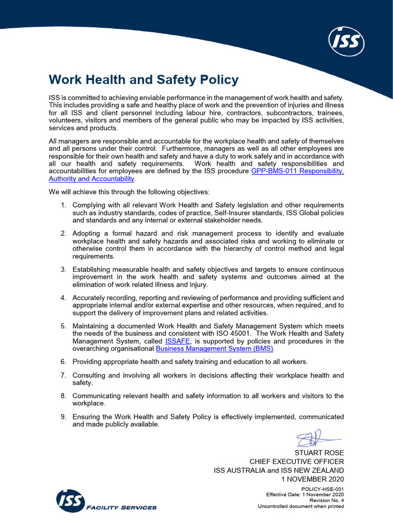 Work Health and Safety Policy 3 | PDF | Occupational Safety And Health ...