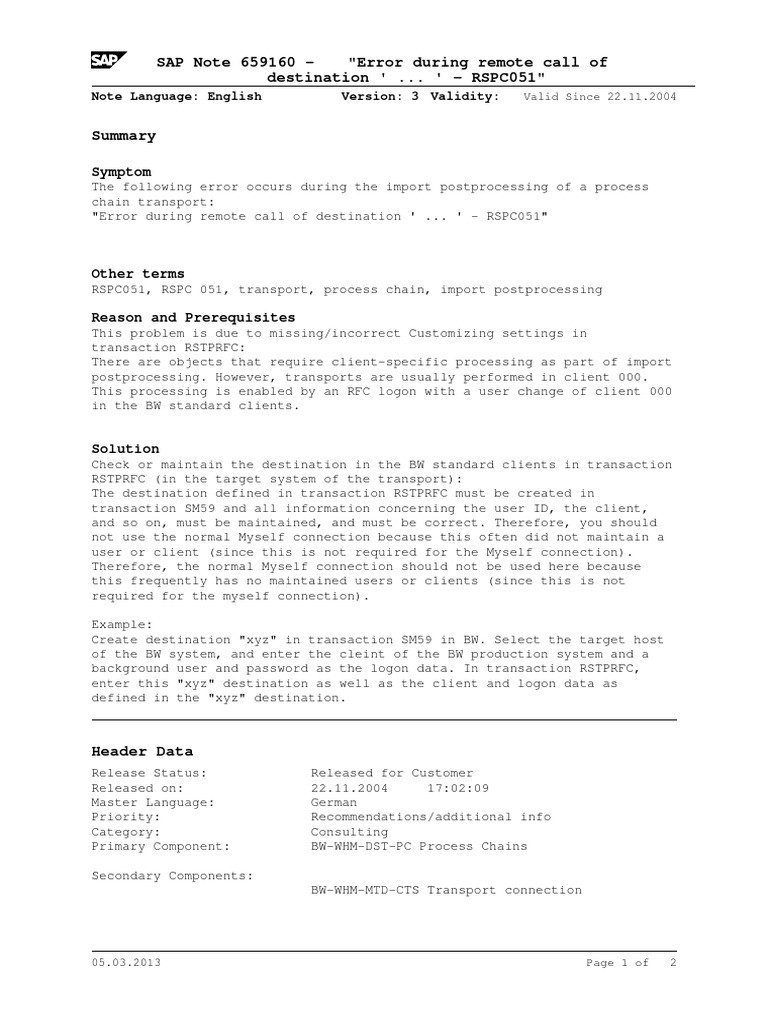 Sapnote - 0000659160 RFC Call With RSPC | PDF | Computing | Computer ...