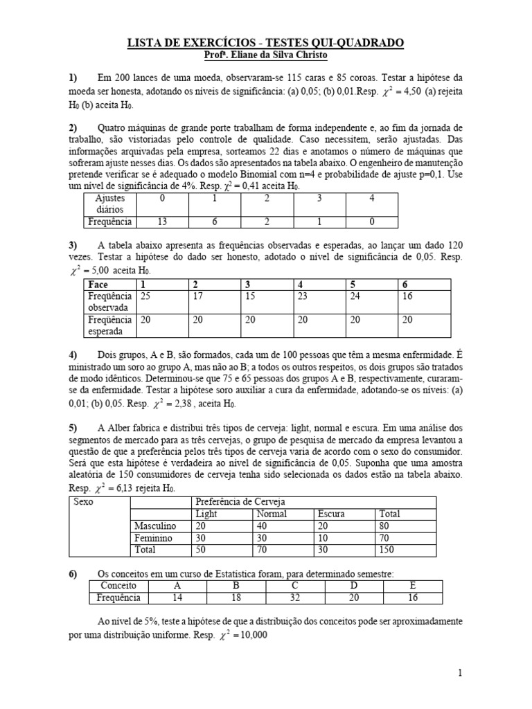 Exercícios de Teste Qui-Quadrado | PDF | Métodos e Materiais de Ensino