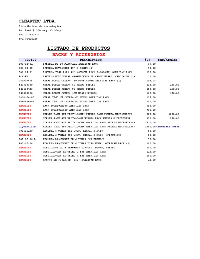Lista de Racks 2011 | PDF